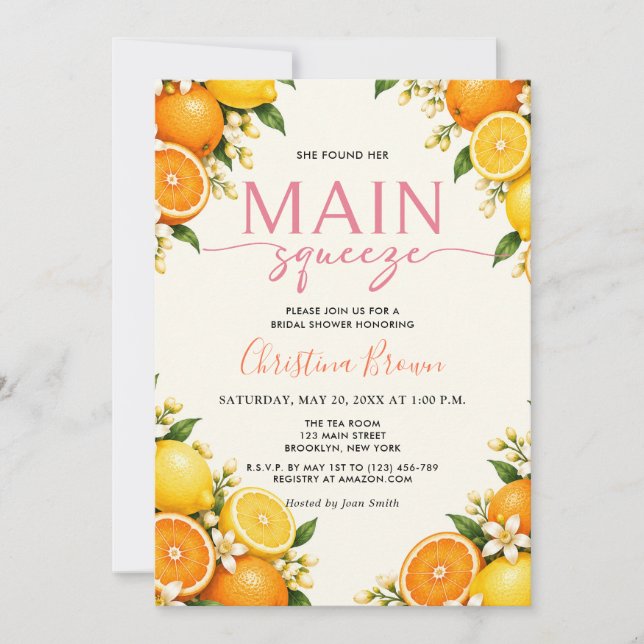 Invitación Despedida de Soltera Main Squeeze Citrus (Anverso)