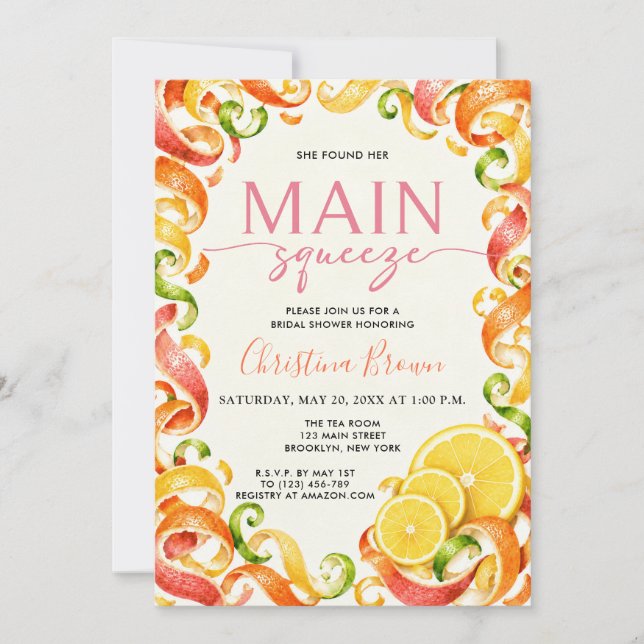 Invitación Despedida de Soltera Main Squeeze Citrus (Anverso)