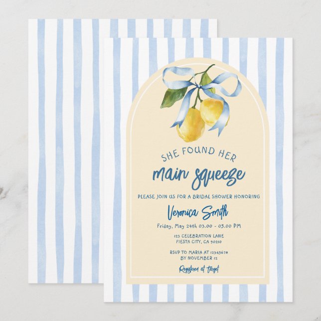 Invitación Despedida de soltera Main Squeeze Limón con Lazo A (Anverso / Reverso)