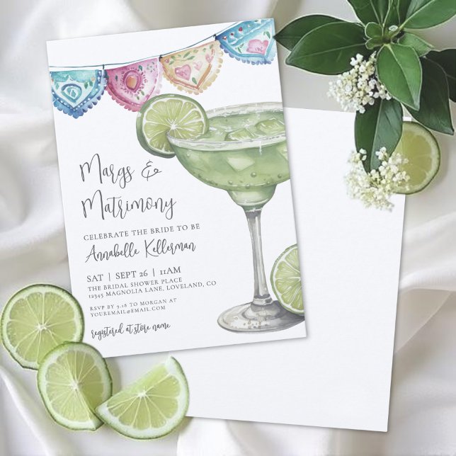Invitación Despedida de soltera Margarita con acuarela (Watercolor Margarita Bridal Shower Invitation)