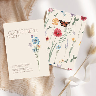Invitación Despedida de Soltera Mariposa Flor Silvestre Azul