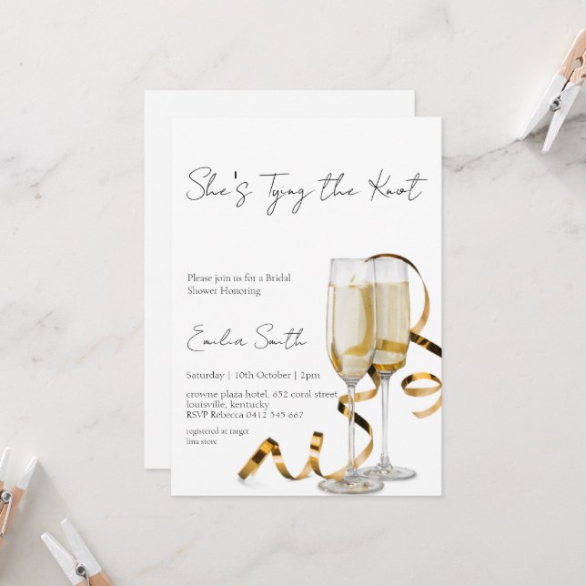 Invitación Despedida de soltera Minimal Champagne (Anverso/Reverso In Situ)