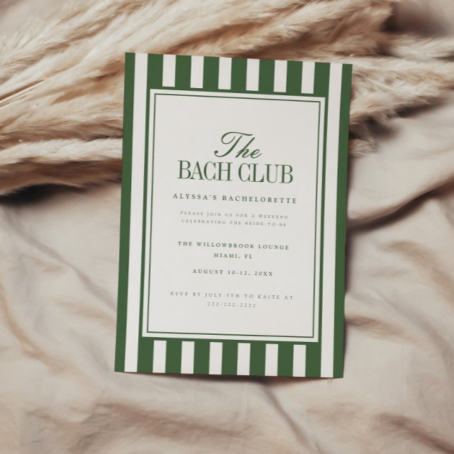 Invitación Despedida de soltera moderna a rayas verdes "Bach  (Subido por el creador)