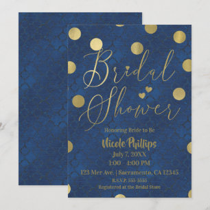 Invitación Despedida de soltera moderna chic glam azul y dora