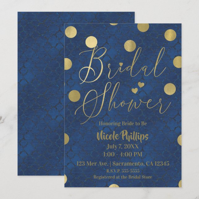 Invitación Despedida de soltera moderna chic glam en azul y d (Anverso / Reverso)