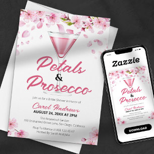 Invitación Despedida de soltera moderna con pétalos rosados y