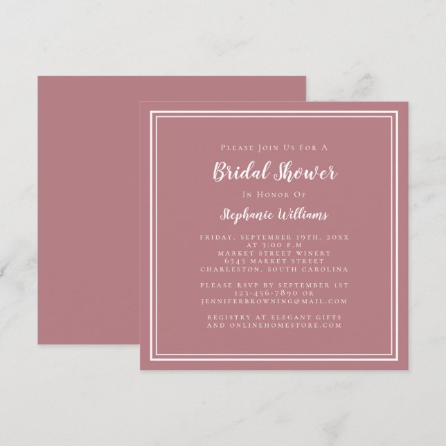 Invitación Despedida de Soltera Moderno Cuadrado Chic Rosa Po (Anverso / Reverso)