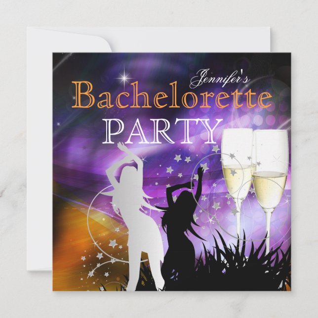 Invitación Despedida de soltera Morado Champán Baile (Anverso)