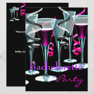 Invitación Despedida de soltera Morado Rosa Negro Bebidas