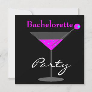 Invitación Despedida de soltera Morado Rosa Negro Martini