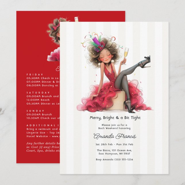 Invitación Despedida de soltera navideña Alegre, Brillante y  (Anverso / Reverso)
