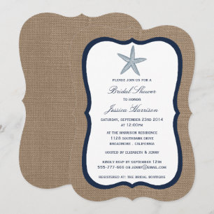Invitación Despedida de soltera Navy Starfish Beach Burlap