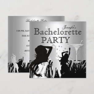 Invitación Despedida de soltera negra cebra de baile plateada