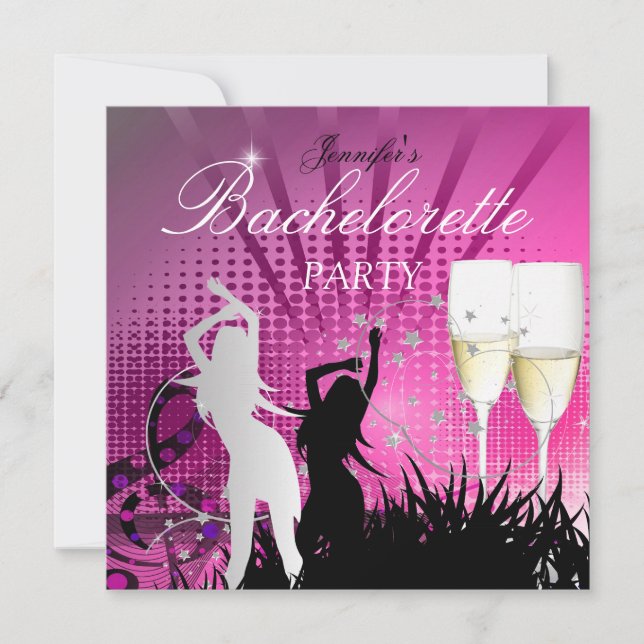 Invitación Despedida de soltera negro rosa blanco champán (Anverso)