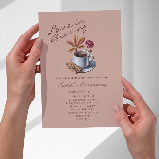 Invitación Despedida de soltera otoñal con tema de amor en eb (Love Is Brewing Themed Fall Coffee Bridal Shower Invitations
)