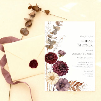 Invitación Despedida de soltera otoño borgoña elegante