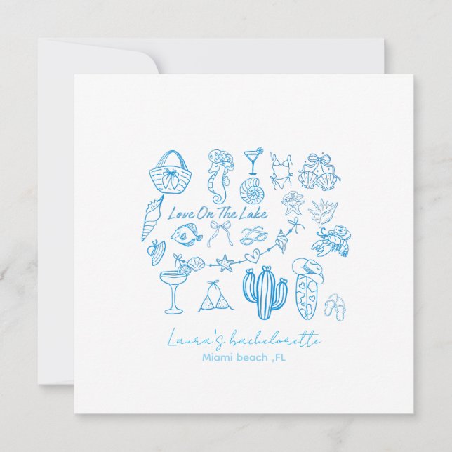 Invitación despedida de soltera personalizada en la playa Amo (Anverso)