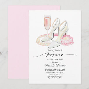 Invitación Despedida de Soltera Pétalos Rosados Perlas y Pros
