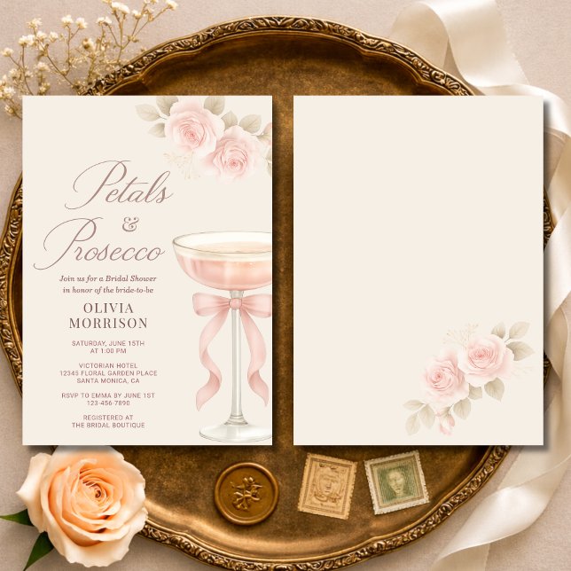Invitación Despedida de soltera Petals & Prosecco con lazo de (Subido por el creador)
