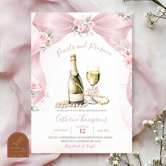 Invitación Despedida de soltera Pink Coquette Perlas y Prosec (Subido por el creador)