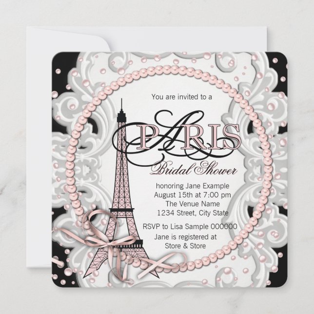 Invitación Despedida de soltera Pink Paris (Anverso)