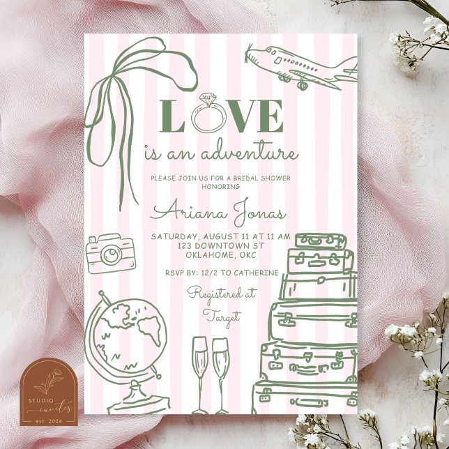 Invitación Despedida de soltera Pink Stripe Love is an Advent (Subido por el creador)