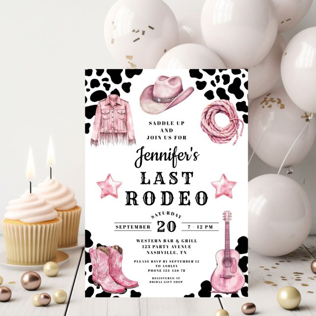 Invitación Despedida de soltera Pink Western Last Rodeo (Pink Western Last Rodeo Bachelorette Invitation)