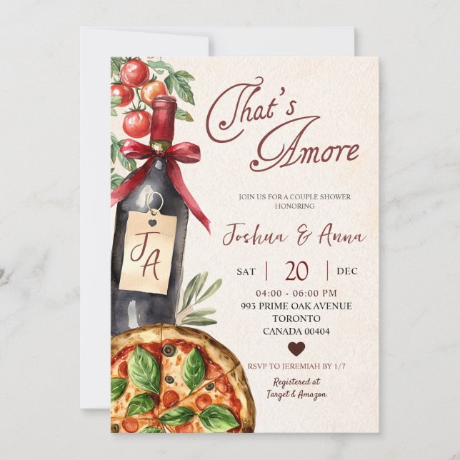 Invitación Despedida de soltera Pizza Vino That's Amore (Anverso)