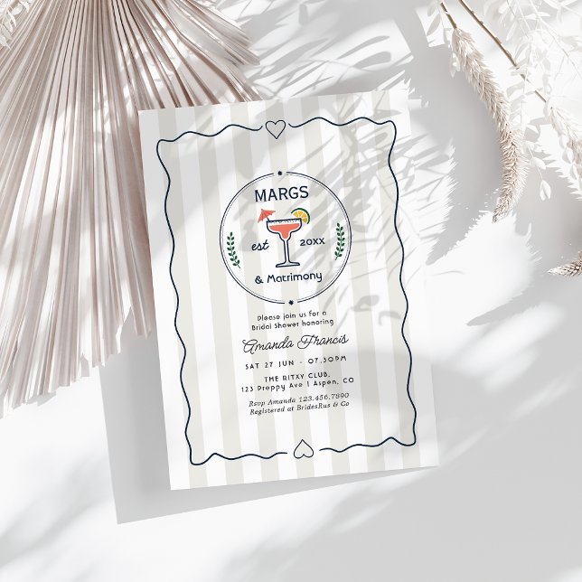 Invitación Despedida de soltera Preppy Margs & Matrimony (Preppy Margs & Matrimony Bridal Shower Invitation)