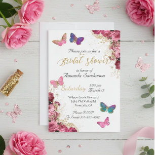 Invitación Despedida de soltera Pretty Chic Floral Mariposa R