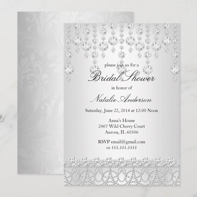 Invitación Despedida de soltera Pretty Crystal Gris plateado  (Anverso / Reverso)