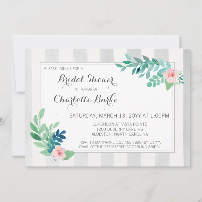 Invitación Despedida de Soltera Rayas Modernas & Floral Acuar (Anverso)
