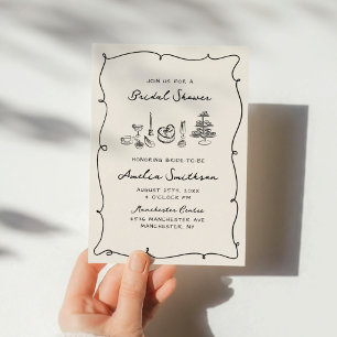 Invitación Despedida de soltera retro caprichosa y chic dibuj
