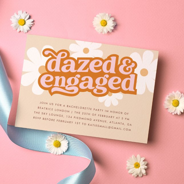 Invitación Despedida de soltera Retro Daisy Aturdida y Compro (dazed and engaged daisy retro bachelorette party invitation)