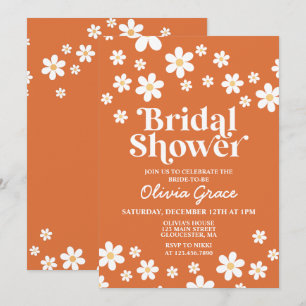 Invitación Despedida de Soltera Retro Daisy Naranja Quemada