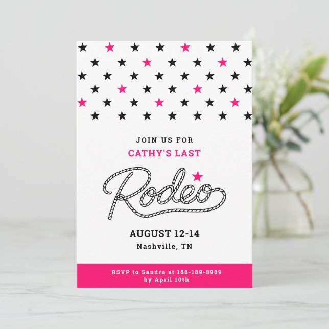 Invitación Despedida de Soltera Rodeo Rosa de la Novia (Anverso de pie)