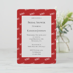 Invitación Despedida de soltera Roja Blanca XOXO 