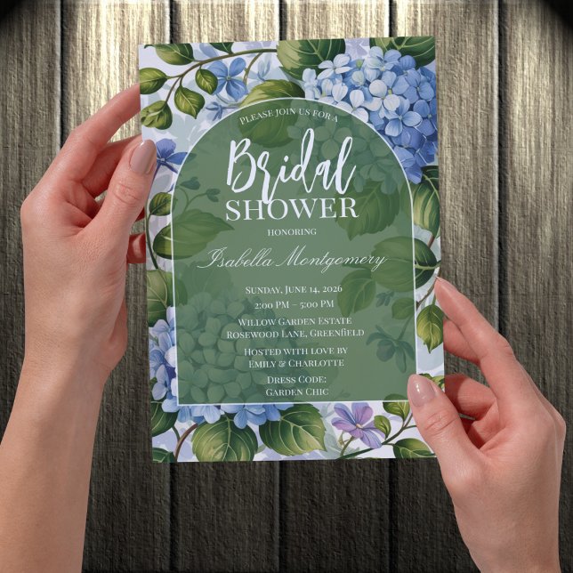 Invitación Despedida de soltera romántica de jardín con horte (Romantic Blue Hydrangea Garden Bridal Shower Invitations
)