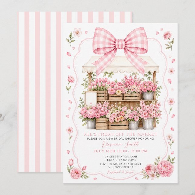 Invitación Despedida de soltera Rosa Fresca del Mercado (Anverso / Reverso)