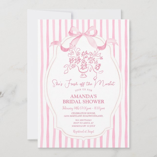 Invitación Despedida de soltera Rosa Fresca en el Mercado (Anverso)