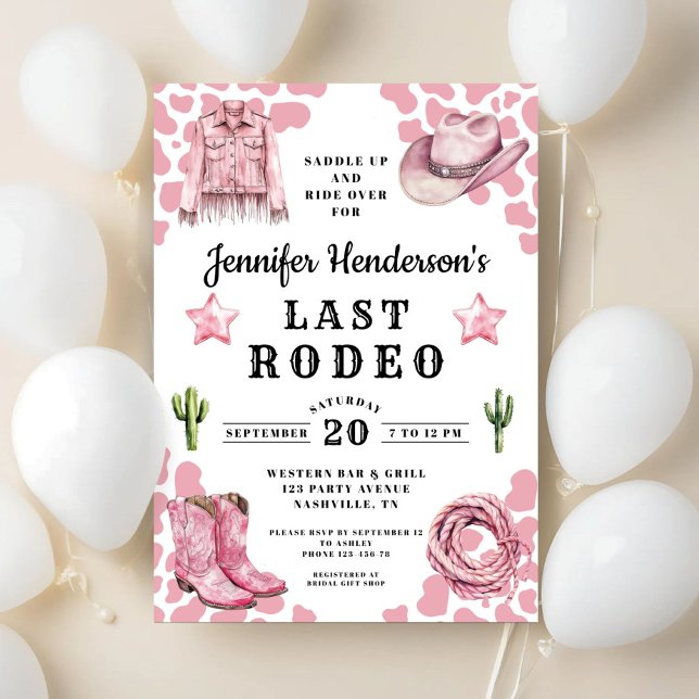 Invitación Despedida de soltera Rosa Moderno Último Rodeo (Modern Pink Last Rodeo Bachelorette Invitation)
