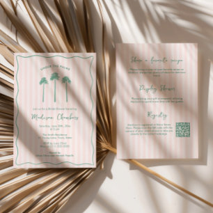 Invitación Despedida de soltera rosa verde dibujada a mano en