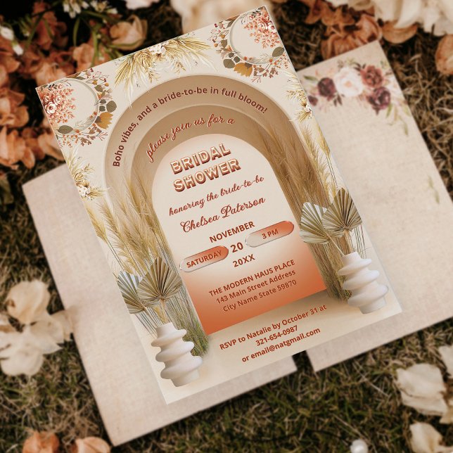 Invitación Despedida de Soltera Rústica Boho Terracota Pampas (Subido por el creador)