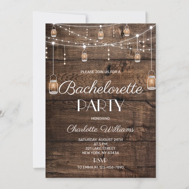 Invitación Despedida de Soltera Rústica de Madera (Anverso)