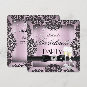 Invitación Despedida de soltera Sliver Rosa Negro Champagne