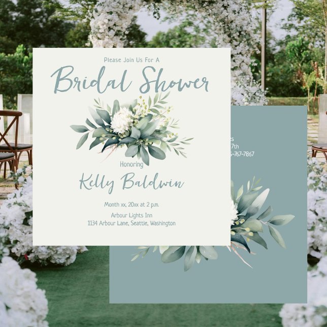 Invitación Despedida de soltera Summer Sage y floral blanco (Bridal Shower Summer Sage and White Floral Invitation)