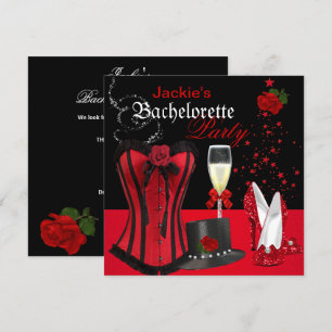 Invitación Despedida de soltera Tophat Corsé Rojo Negro
