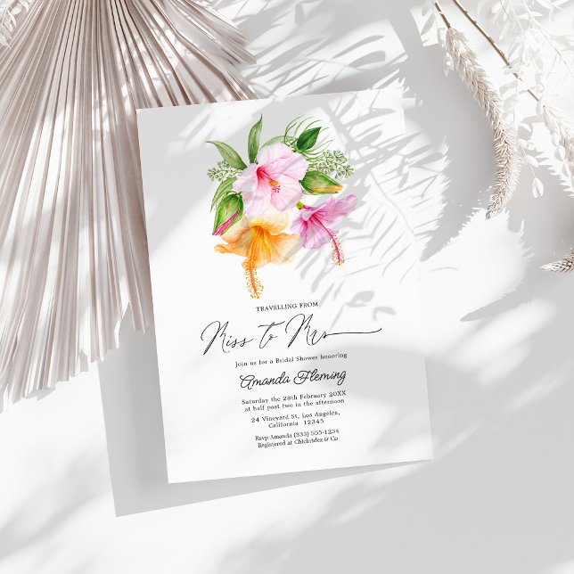 Invitación Despedida de Soltera Tropical De Señorita a Señora (Tropical Traveling From Miss to Mrs Bridal Shower Invitation)