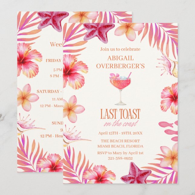Invitación Despedida de Soltera Tropical Último Brindis en la (Anverso / Reverso)