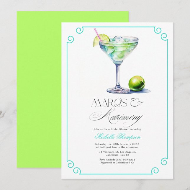 Invitación Despedida de soltera Turquesa y Lima Margs & Matri (Anverso / Reverso)